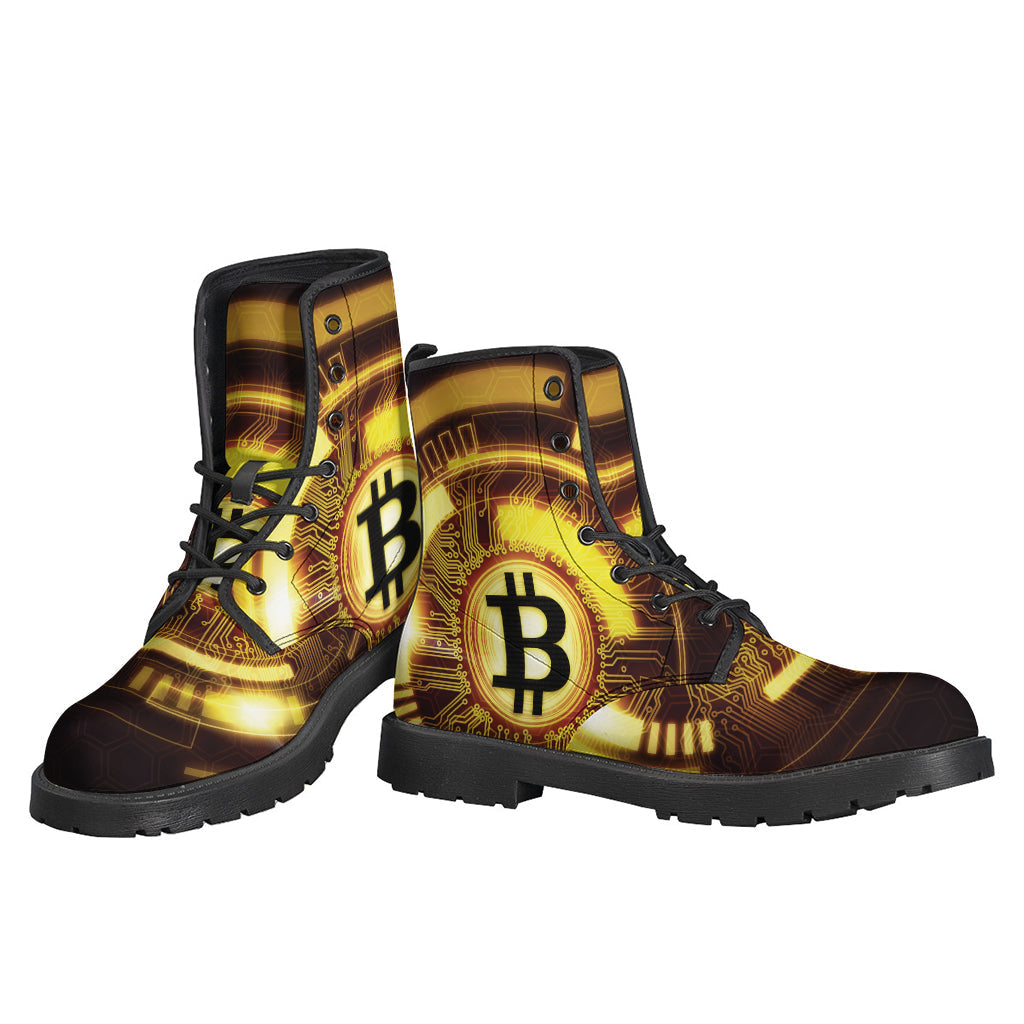 Groovy Crypto Symbol Leather Boots for Modern Hippies - 3