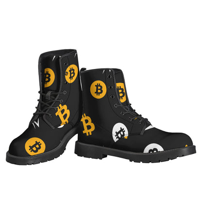 Bitcoin Symbol Pattern Print Leather Boots for Groovy Hippies - 3