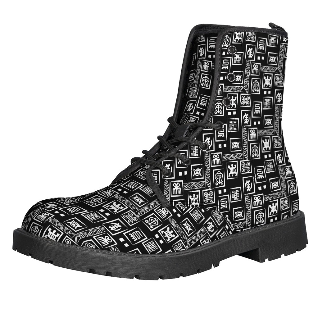 Adinkra Symbols Leather Boots: Embrace Your Inner Hippie Style - 1