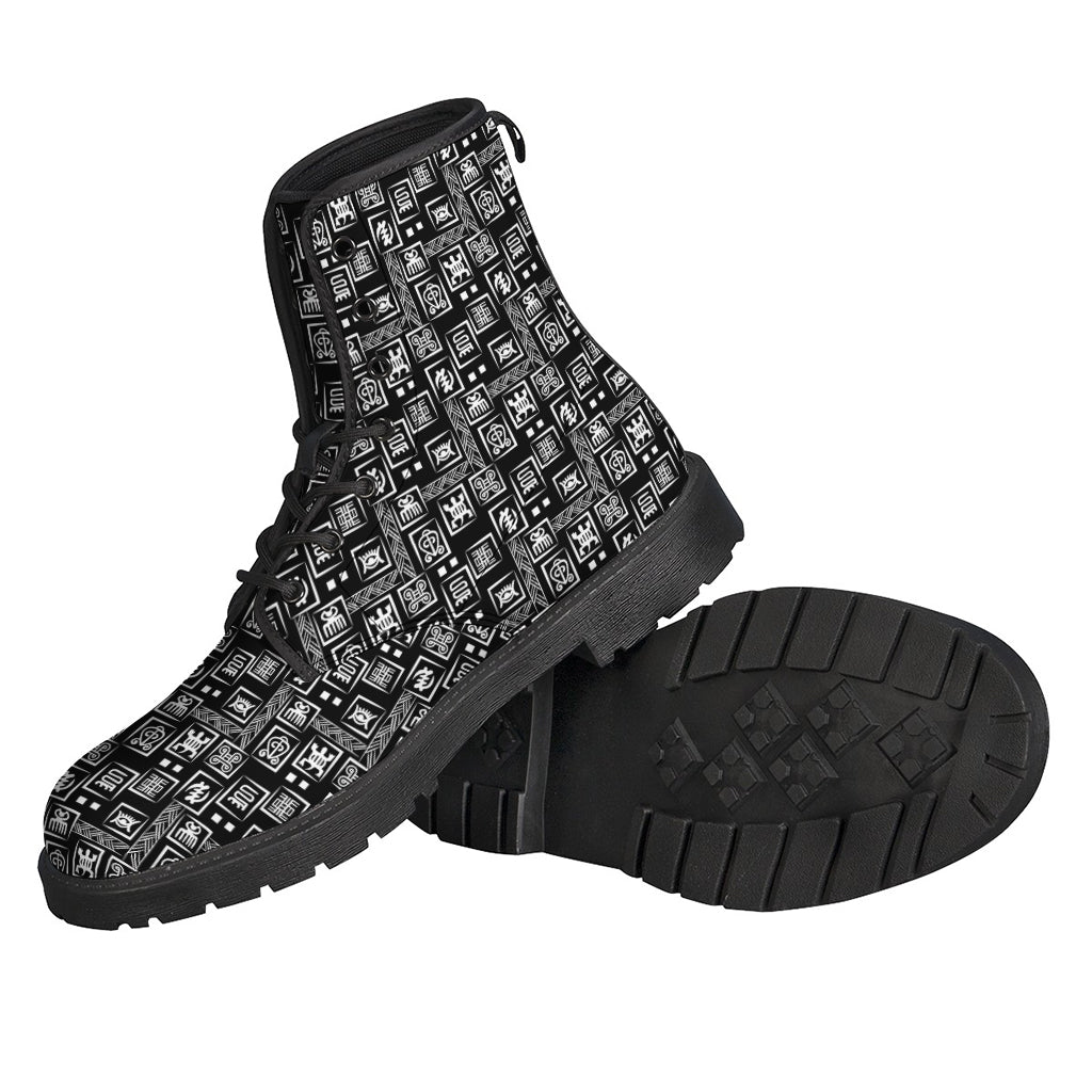 Adinkra Symbols Leather Boots: Embrace Your Inner Hippie Style - 2