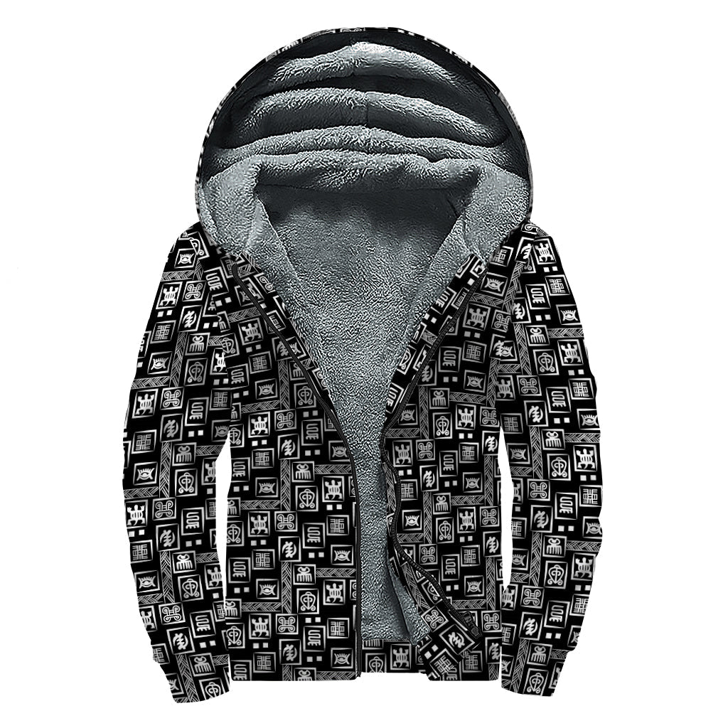 Adinkra Symbols Sherpa Lined Zip Up Hoodie for the Free-Spirited Hippie - 1