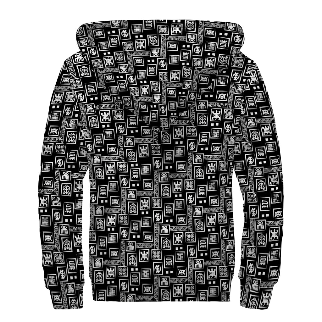 Adinkra Symbols Sherpa Lined Zip Up Hoodie for the Free-Spirited Hippie - 2