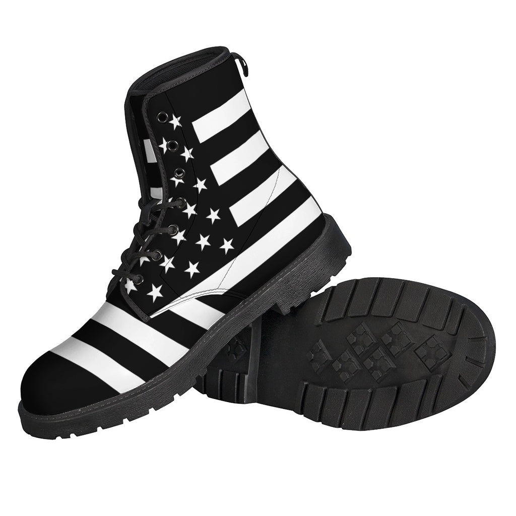 Groovy and Stylish: Black American Flag Print Leather Lightweight Boots for Hippies - 2