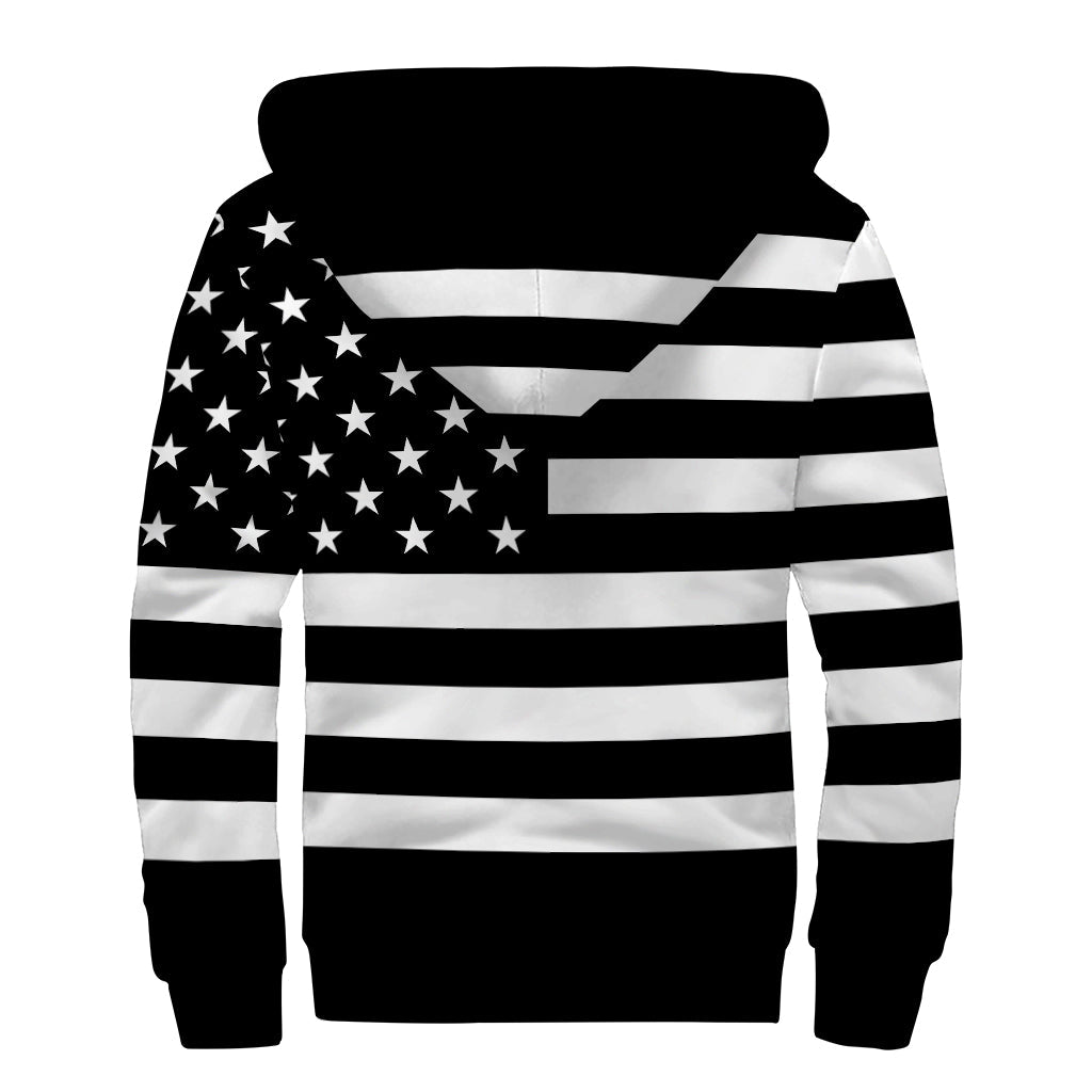 Black American Flag Print Hippie Sherpa Lined Zip Up Hoodie - 2