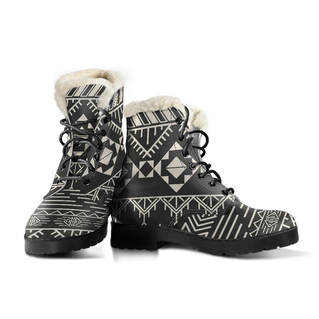 Black and Beige Aztec Faux Fur Leather Boots for Your Hippie Vibe - 3