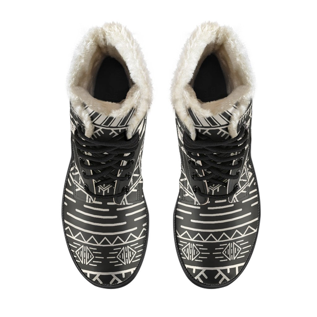 Black and Beige Aztec Faux Fur Leather Boots for Your Hippie Vibe - 4