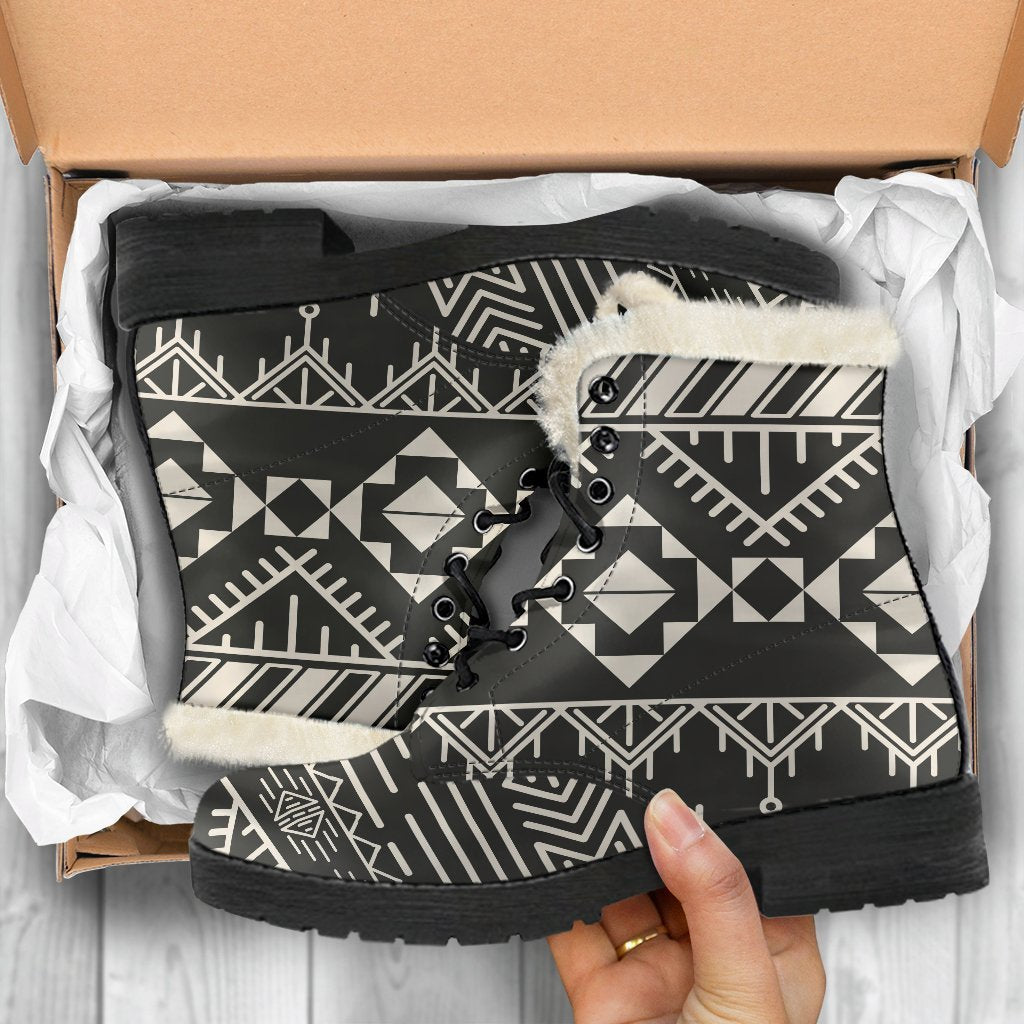 Black and Beige Aztec Faux Fur Leather Boots for Your Hippie Vibe - 5