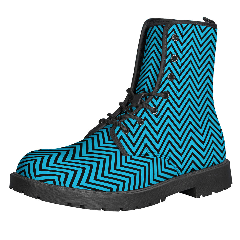 Black and Blue Chevron Pattern Leather Hippie Boots - 1