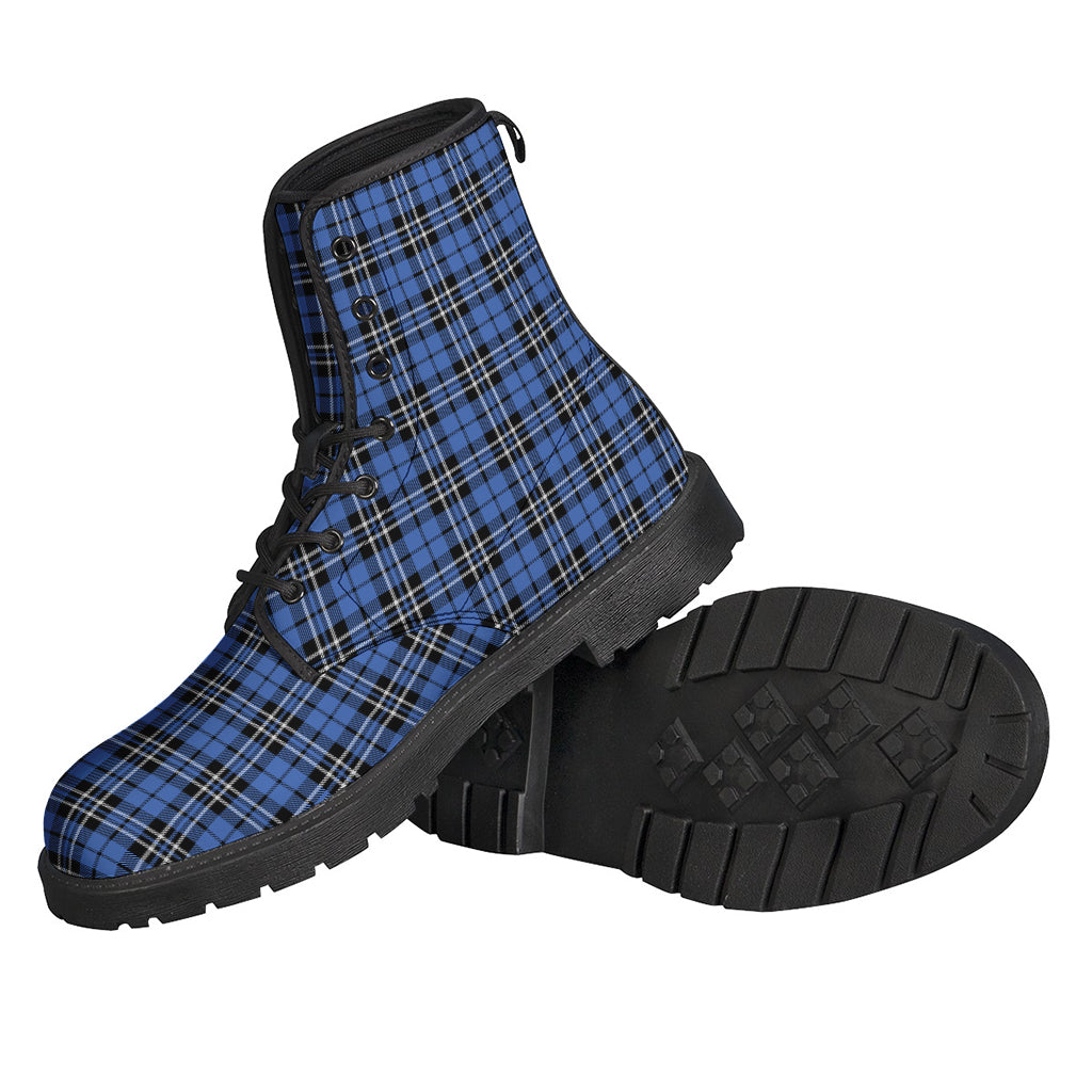 Groovy Black and Blue Tartan Pattern Leather Boots for the Free-Spirited Hippies - 2