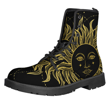 Golden Celestial Sun Leather Boots for Free-Spirited Hippies - 1