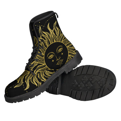 Golden Celestial Sun Leather Boots for Free-Spirited Hippies - 2