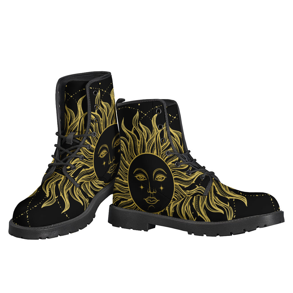 Golden Celestial Sun Leather Boots for Free-Spirited Hippies - 3