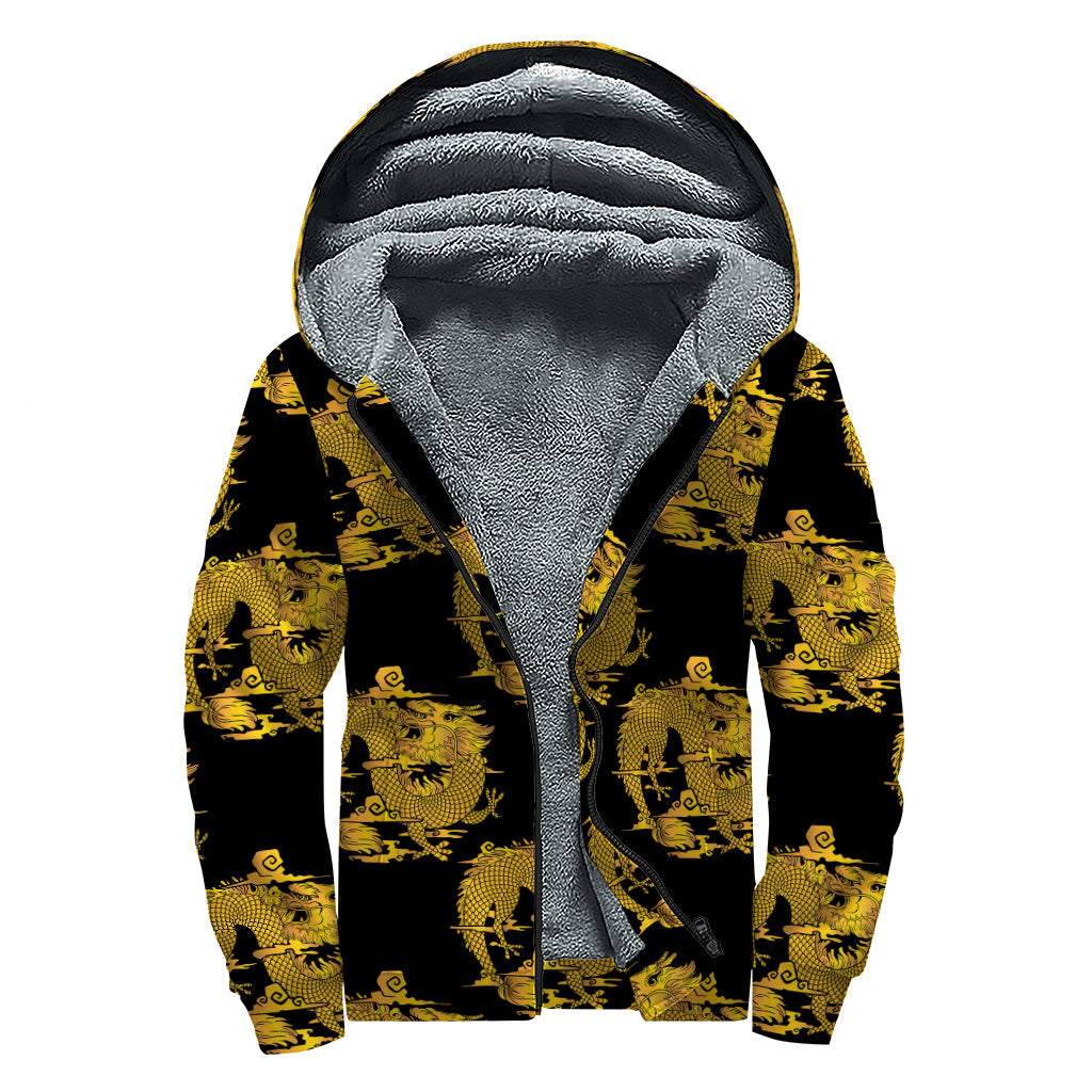 Dragon Pattern Print Sherpa-Lined Zip Up Hoodie for the Free-Spirited Hippie - 1