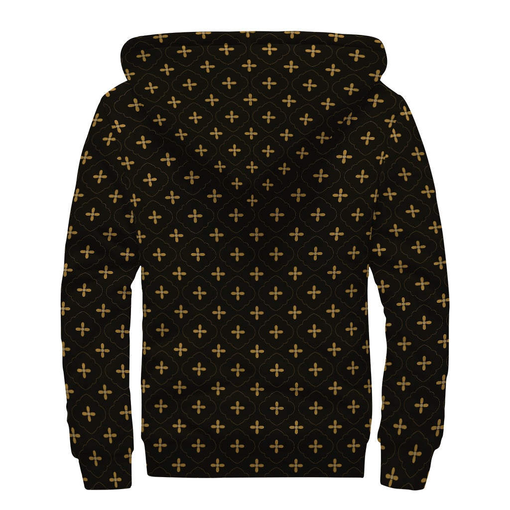 Black and Gold Orthodox Pattern Sherpa-Lined Hoodie for Hippie Chic - 2