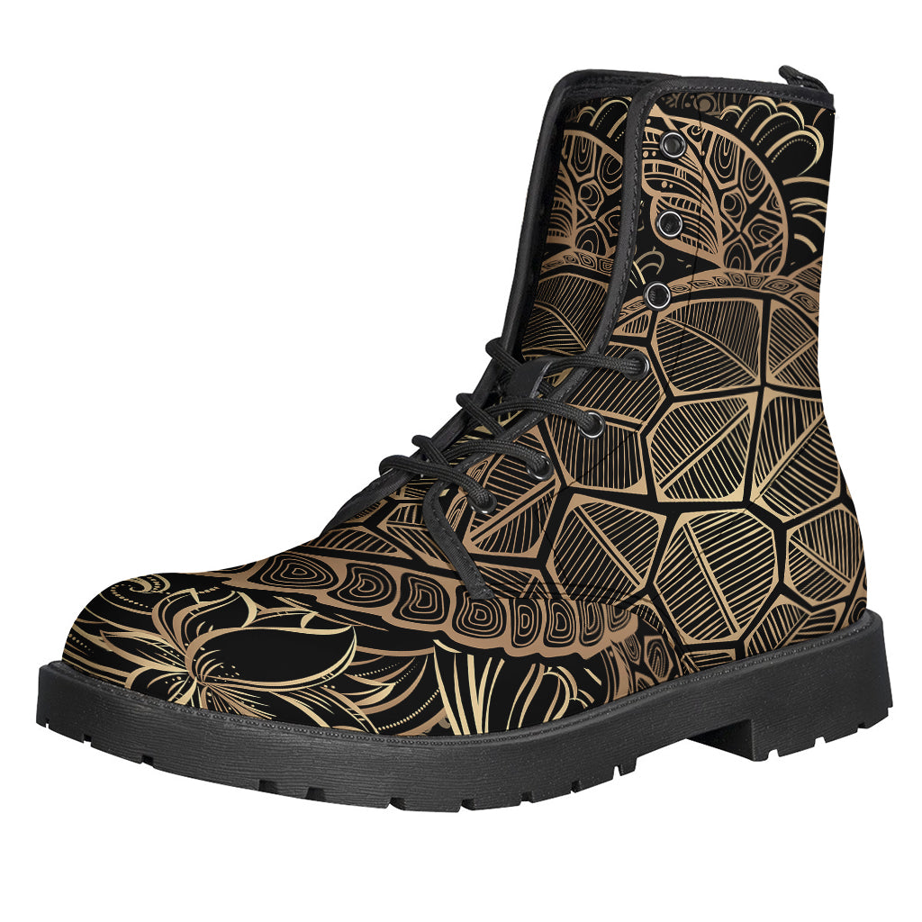 Golden Sea Turtle Leather Boots for Hippie Souls - 1