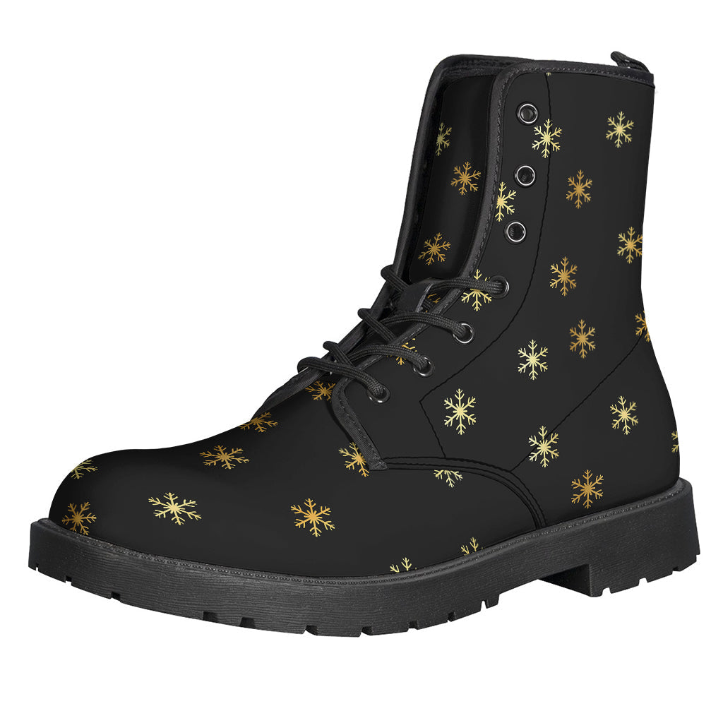 Groovy Black and Gold Snowflake Pattern Leather Boots for the Modern Hippie - 1