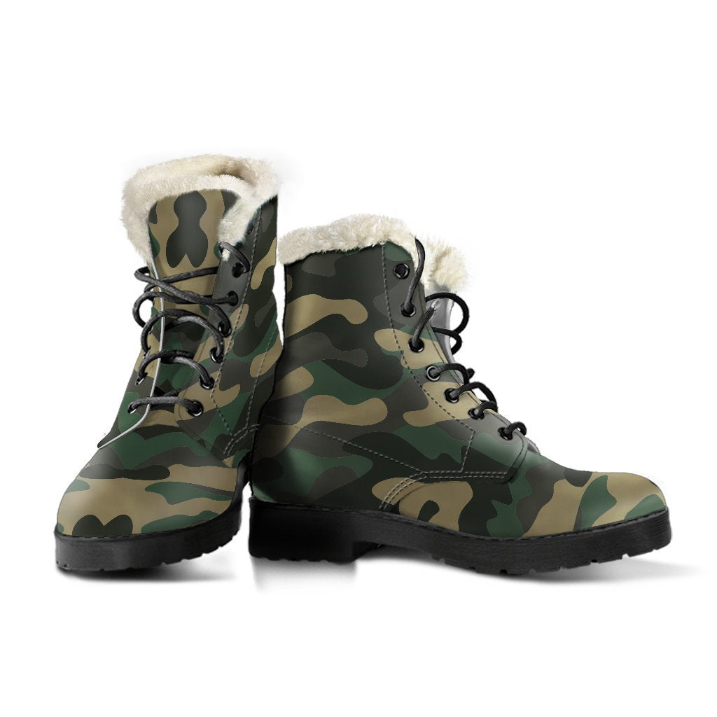 Black and Green Camouflage Faux Fur Leather Boots for the Ultimate Hippie Style - 3