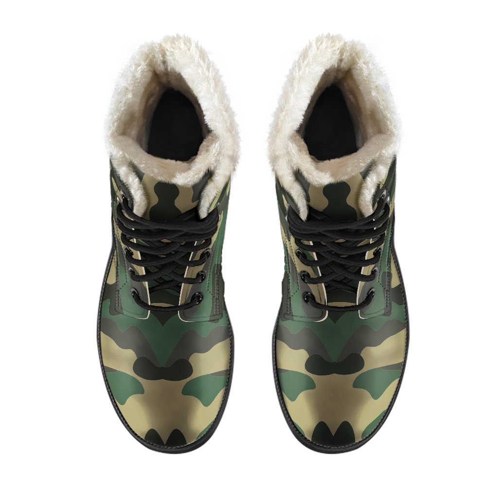 Black and Green Camouflage Faux Fur Leather Boots for the Ultimate Hippie Style - 4