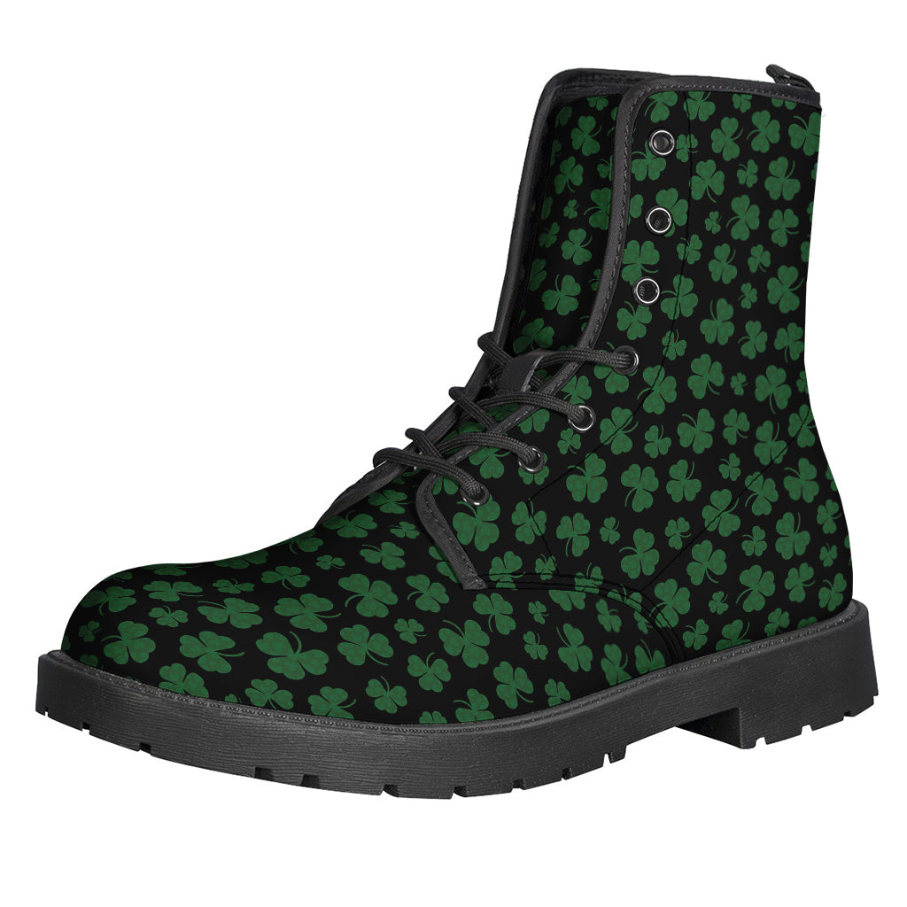 Groovy Green Shamrock Pattern Leather Boots for Trendy Hippies - 1