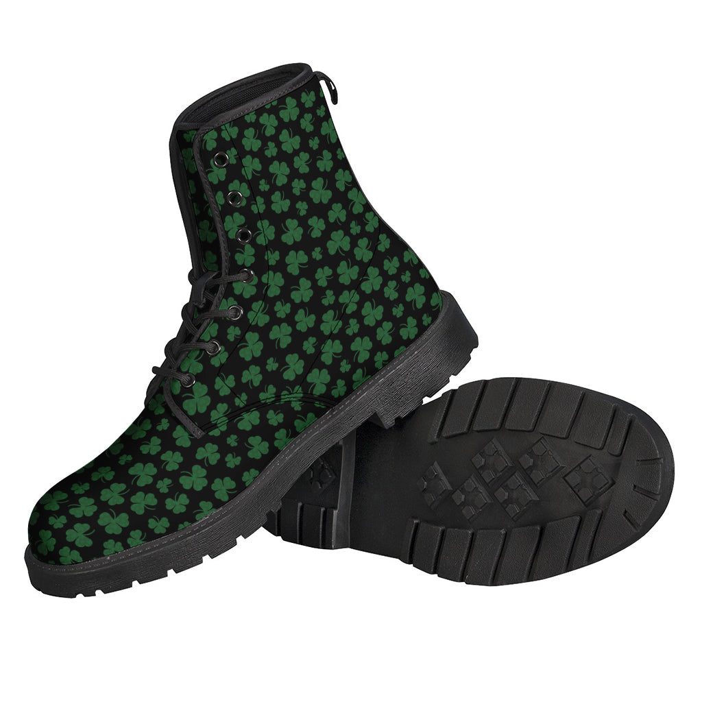 Groovy Green Shamrock Pattern Leather Boots for Trendy Hippies - 2