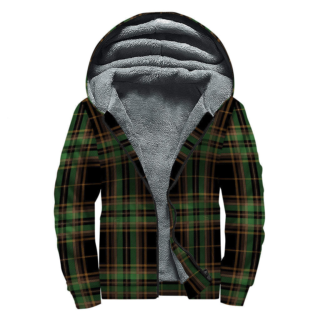 Black and Green Stewart Tartan Print Sherpa Lined Zip Up Hoodie: Embrace Your Inner Hippie Vibe! - 1