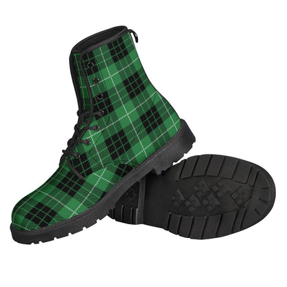 Groovy Black and Green Tartan Pattern Leather Boots for Stylish Hippies - 2