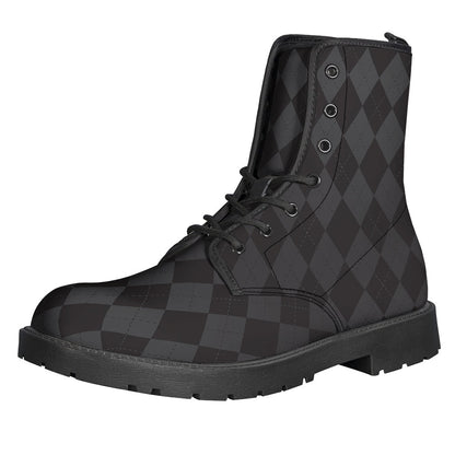 Groovy Black and Grey Argyle Pattern Leather Boots for Modern Hippies - 1