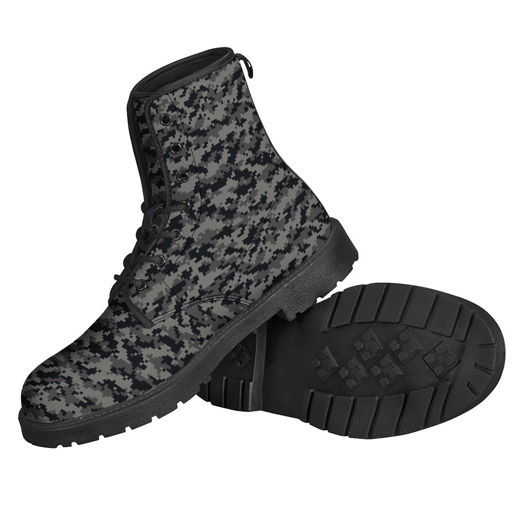 Get Groovy in Black and Grey Digital Camo Print Leather Boots! - 2