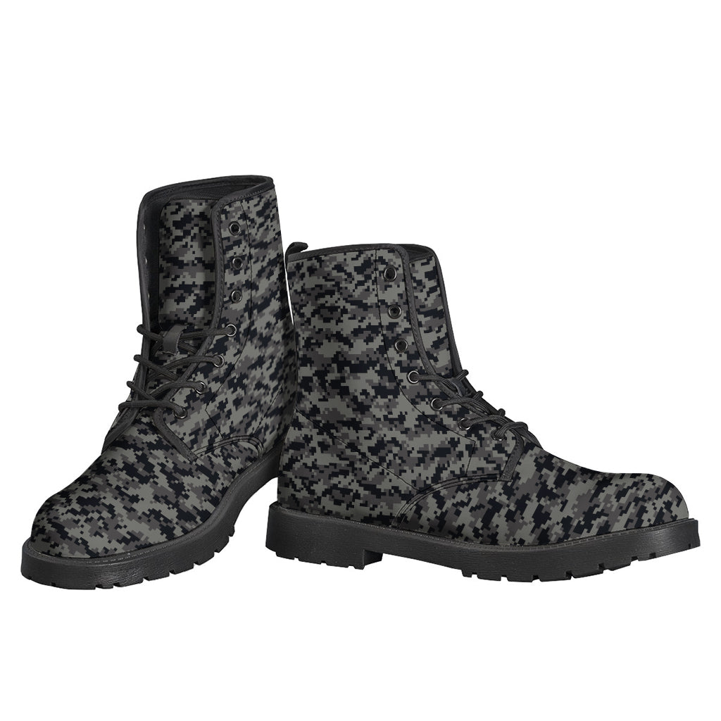 Get Groovy in Black and Grey Digital Camo Print Leather Boots! - 3