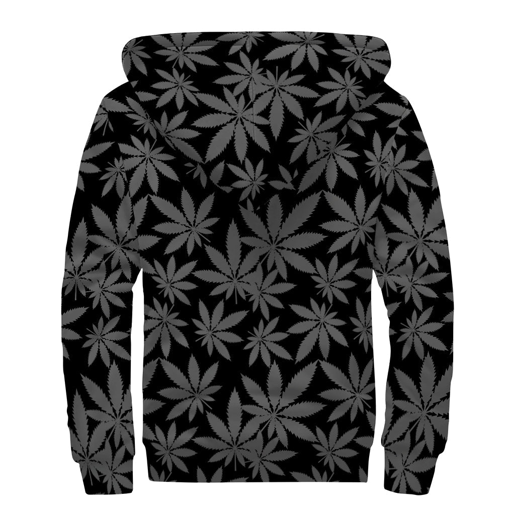 Groovy Pot Leaf Pattern Sherpa Lined Zip Up Hoodie - 2