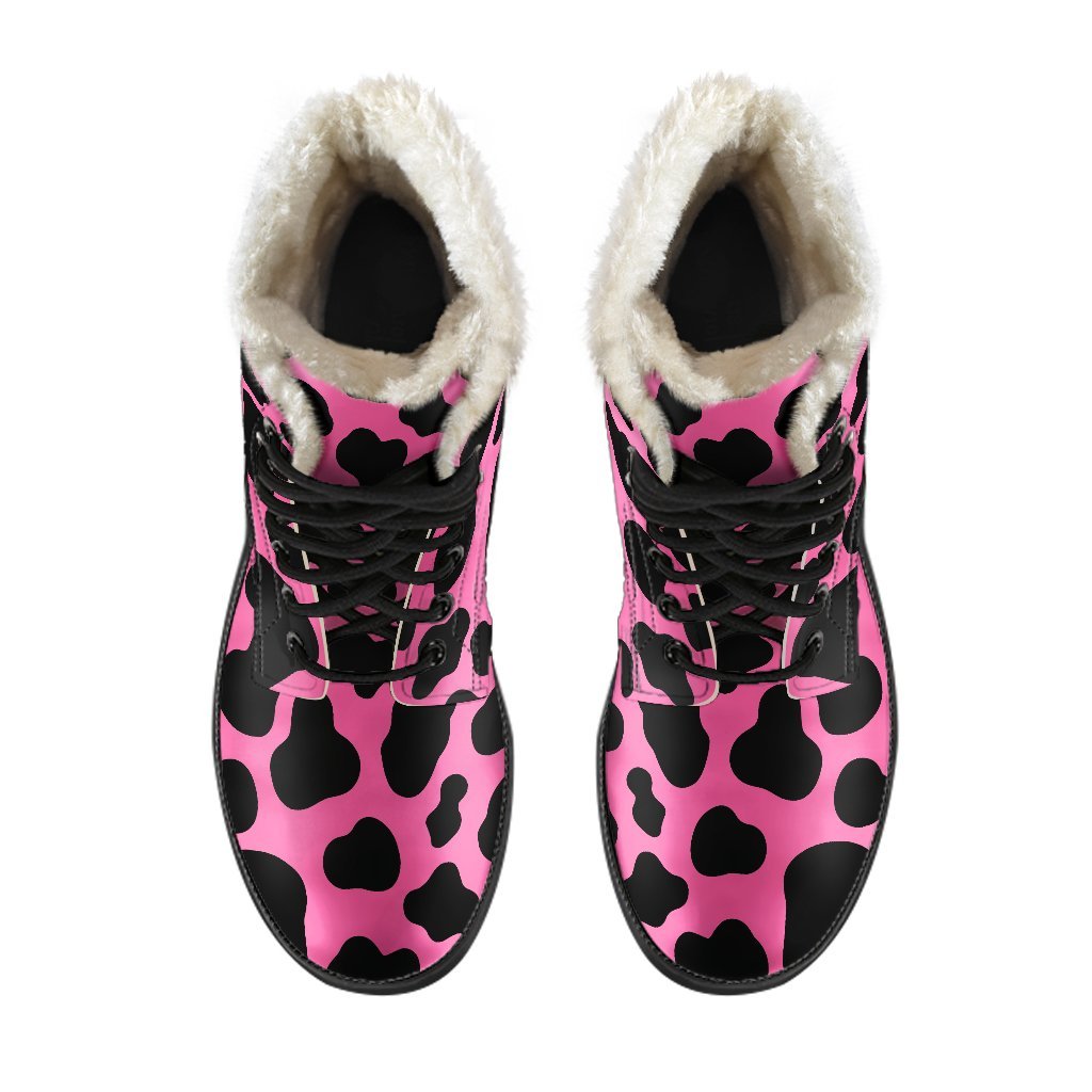 Boho Babe Black and Hot Pink Cow Print Faux Fur Leather Boots - 4