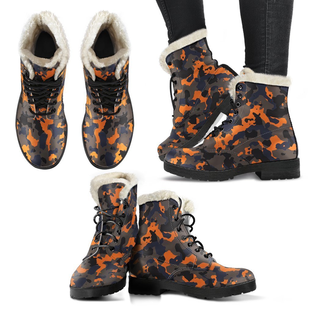 Mystic Camouflage Faux Fur Leather Boots for Free-Spirited Hippies - 2