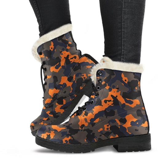 Mystic Camouflage Faux Fur Leather Boots for Free-Spirited Hippies - 1