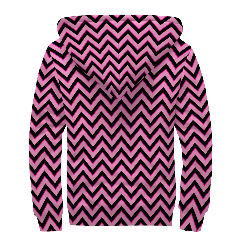 Groovy Black and Pink Chevron Sherpa-Lined Hoodie for the Free-Spirited Hippie - 2