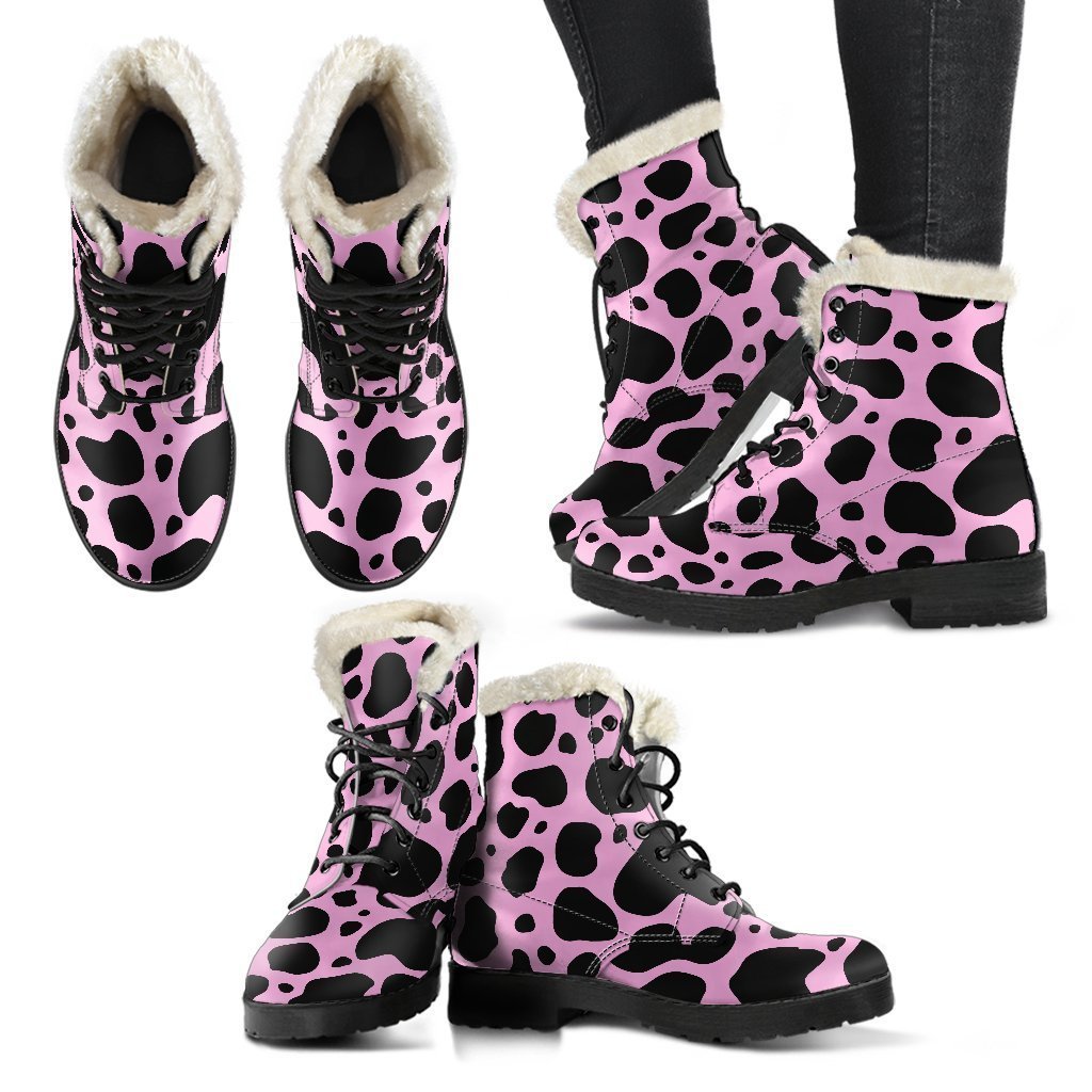 Cosmic Cowprint Faux Fur Leather Boots - 2