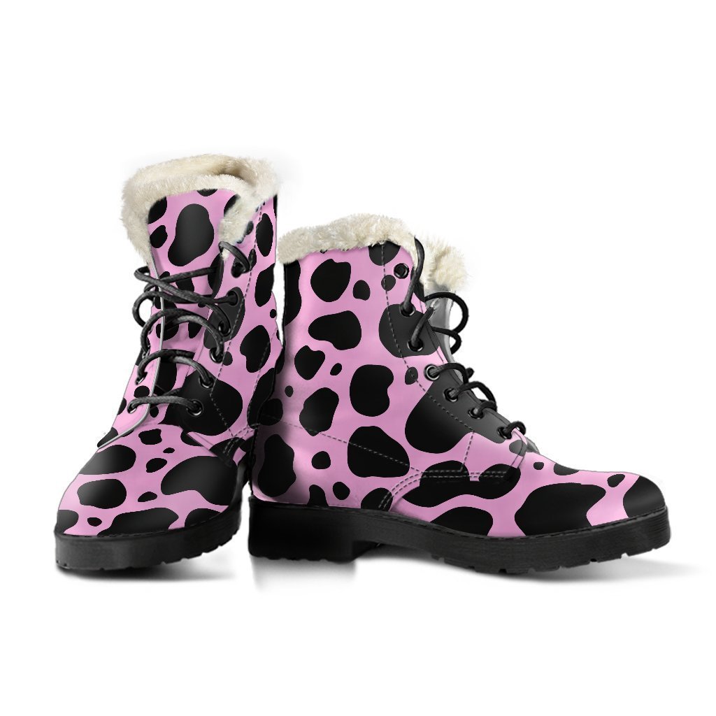 Cosmic Cowprint Faux Fur Leather Boots - 3