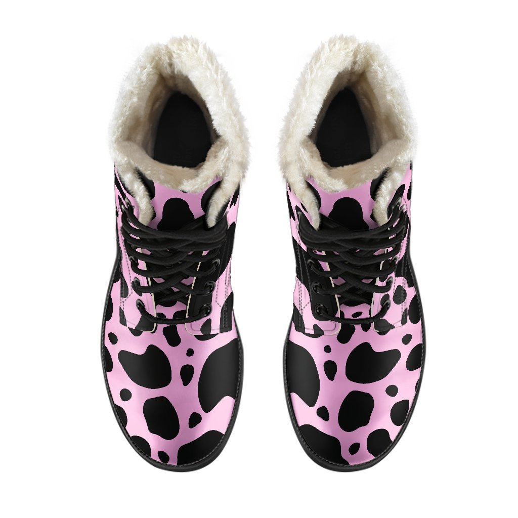 Cosmic Cowprint Faux Fur Leather Boots - 4