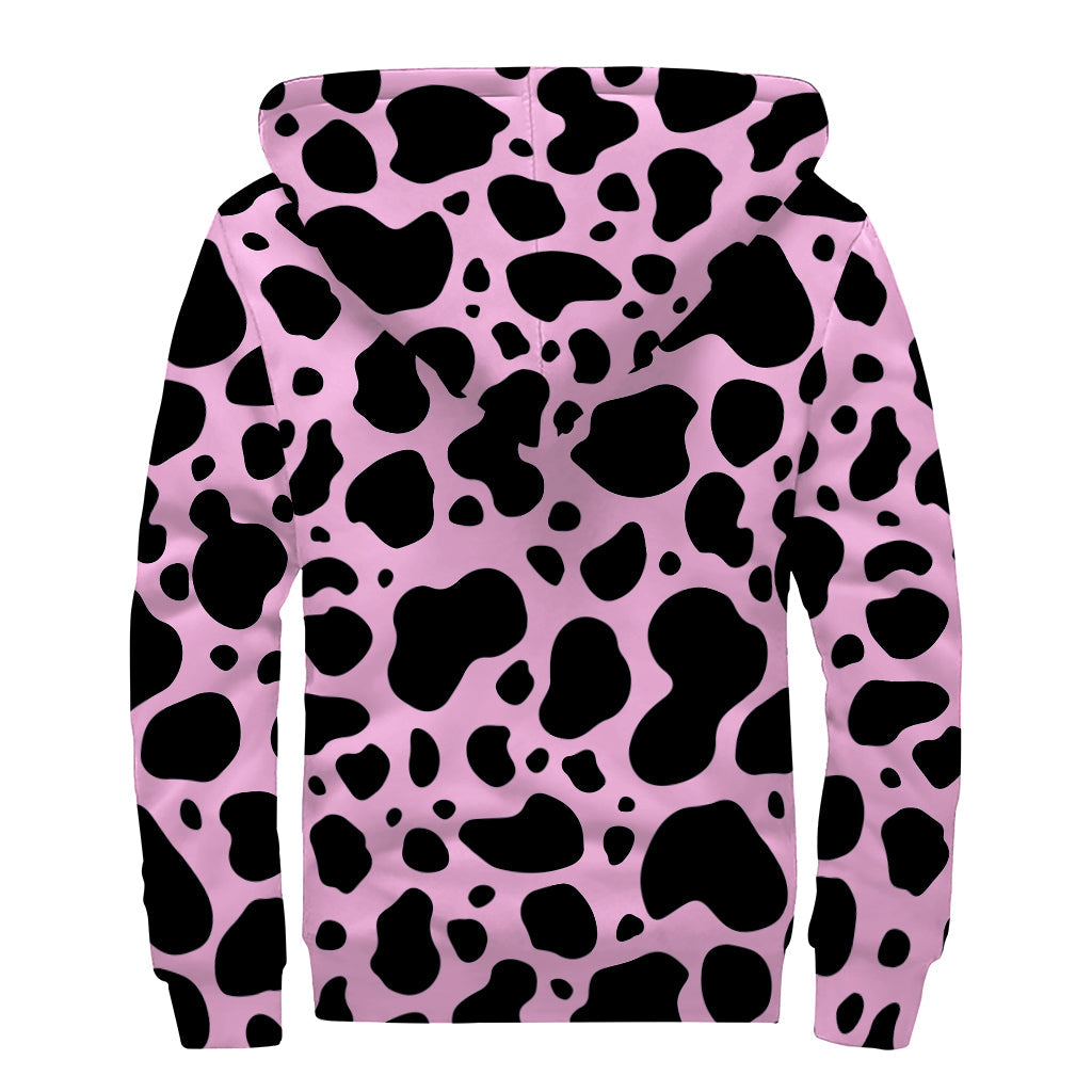 Groovy Vibes: Black and Pink Cow Print Sherpa Lined Zip Up Hoodie for Modern Hippies - 2