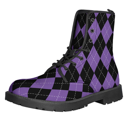 Boho Chic Vibes: Black and Purple Leather Lightweight Boots for Hippies - 1