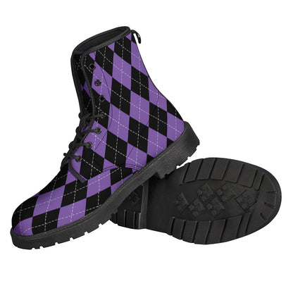 Boho Chic Vibes: Black and Purple Leather Lightweight Boots for Hippies - 2