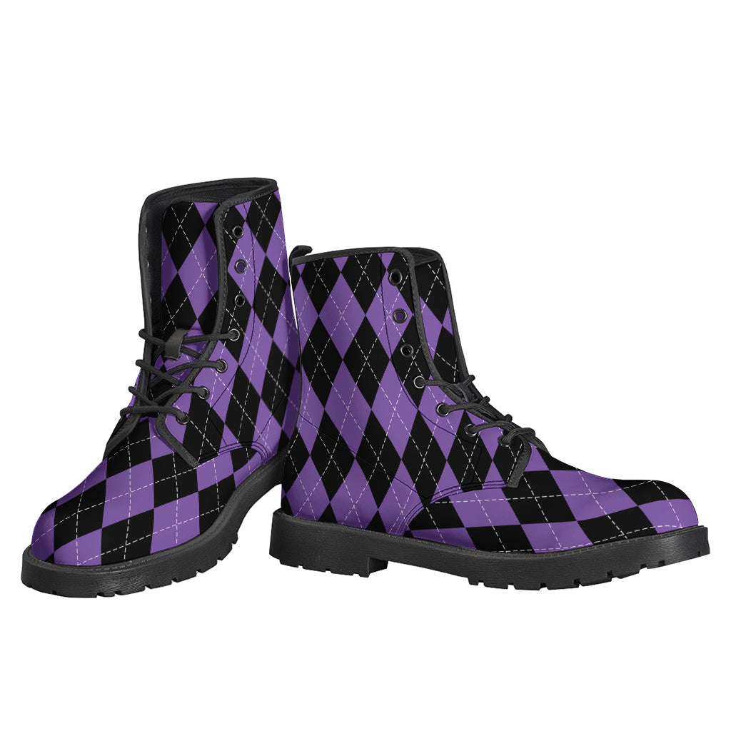 Boho Chic Vibes: Black and Purple Leather Lightweight Boots for Hippies - 3