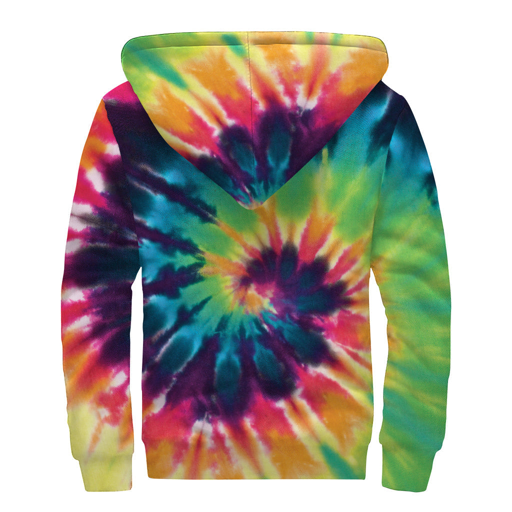 Black and Rainbow Tie Dye Sherpa Lined Zip Up Hoodie: Embrace Your Inner Hippie - 2