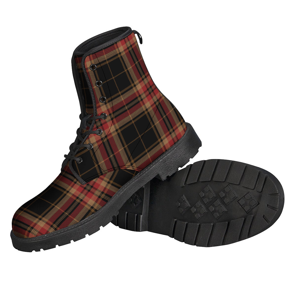 Groovy Vibes: Black and Red Stewart Tartan Print Leather Lightweight Boots for Hippies - 2