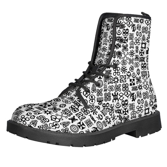 Adinkra Tribe Symbols Leather Boots: The Ultimate Hippie Style Statement - 1