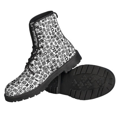 Adinkra Tribe Symbols Leather Boots: The Ultimate Hippie Style Statement - 2