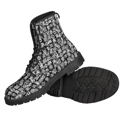 Adinkra Symbol-Embossed Leather Lightweight Boots for Bohemian Souls - 2