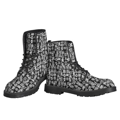 Adinkra Symbol-Embossed Leather Lightweight Boots for Bohemian Souls - 3