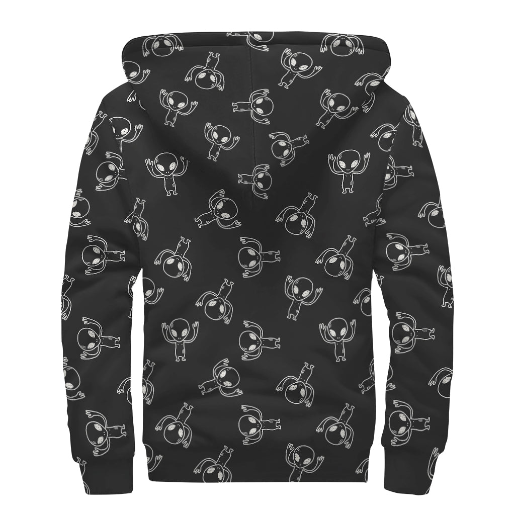 Black and White Alien Print Sherpa Lined Zip Up Hoodie - Embrace Your Inner Hippie Style! - 2