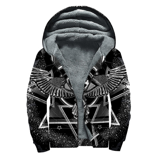 Groovy Black and White All-Seeing Eye Print Sherpa Lined Zip Up Hoodie for Hippie Souls - 1