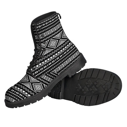 Step Out in Style: Black and White Aztec Ethnic Print Leather Boots for the Modern Hippie - 2